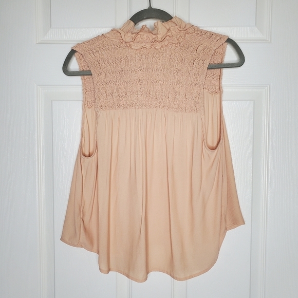 Free People Revolve Ruffle Me Up Pink Button Front Smocked V Neck Tank Top - Picture 5 of 8
